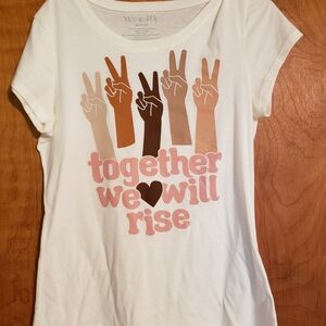 Wound Up Cream Tee with Peace Sign Graphic